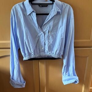 Zara Sky Blue Cropped Blouse